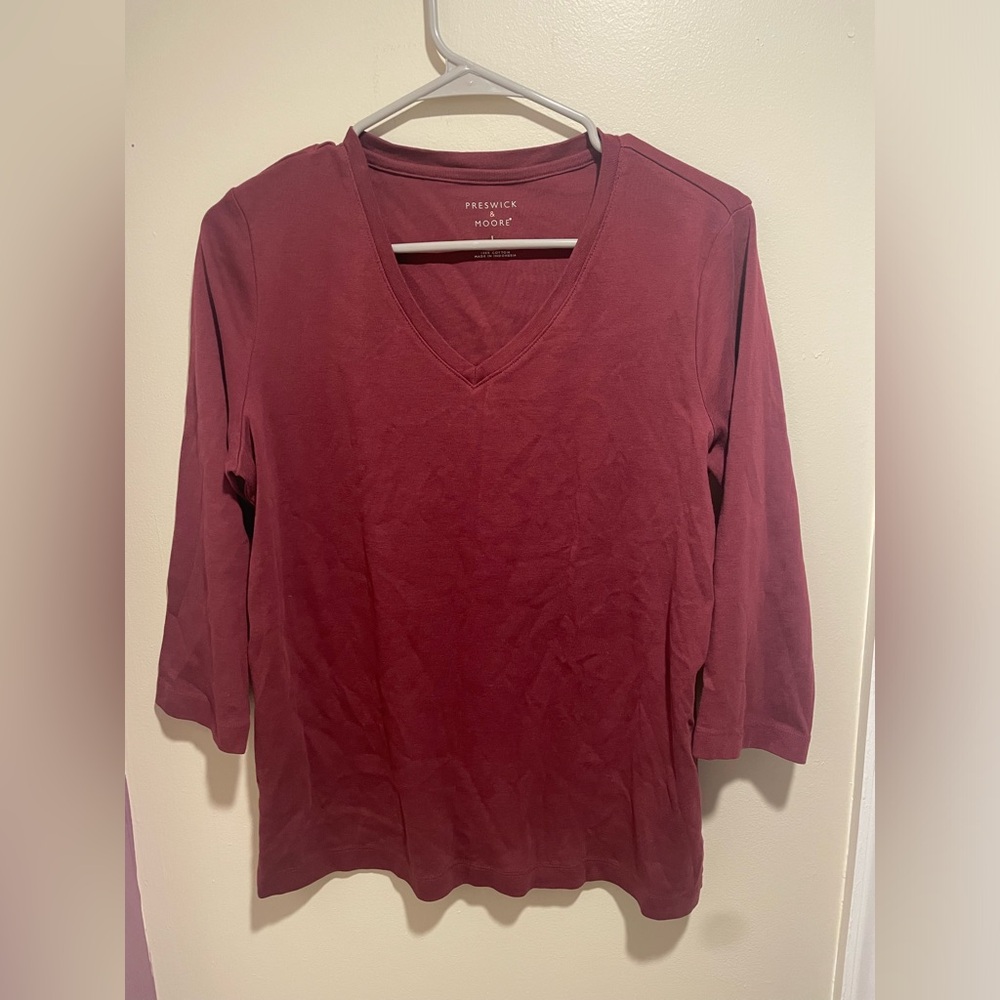 Preswick & Moore Maroon 3/4 Sleeve T-Shirt